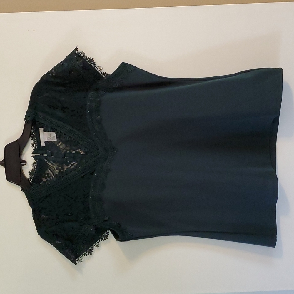 H&M Hunter Green Lace-top Blouse